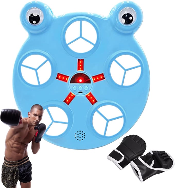 Muziek Boksmachine - Wandbokser - Thuis Workout - Interactieve Lichteffecten - 33 cm - Blauw