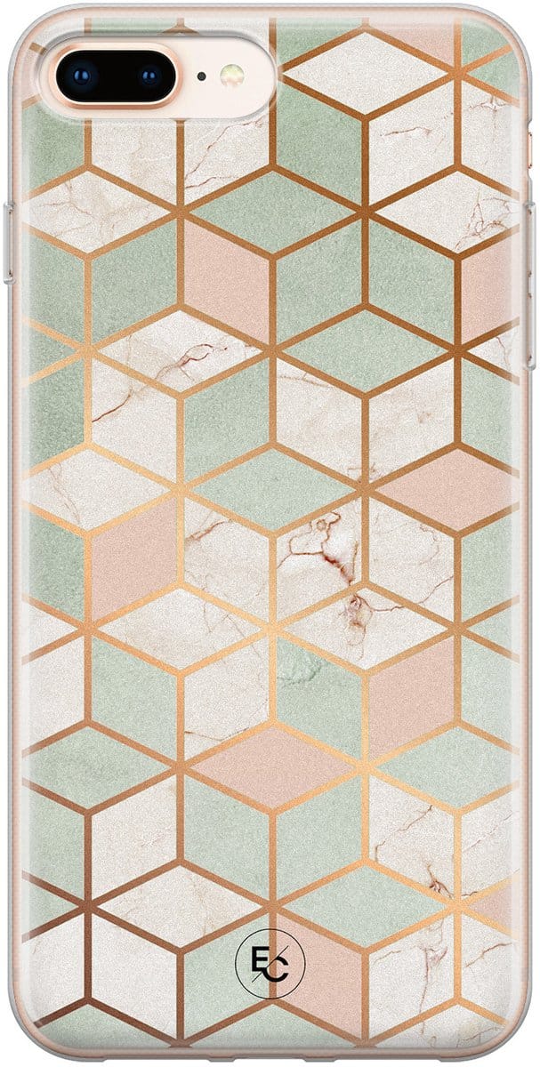 Hoesje geschikt voor iPhone 8 Plus - Pastel Kubus - Soft Case - TPU - Print - Multi - ELLECHIQ