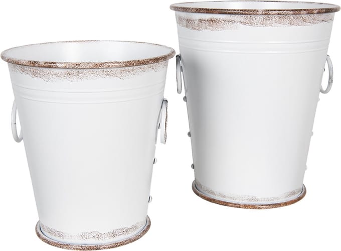 Clayre & Eef Decoratie Emmer Set van 2 Wit Metaal