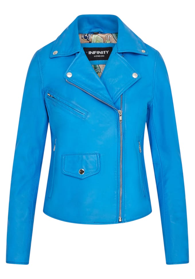Dames Blauw Classic Brando Biker Leren Jack - Secunda
