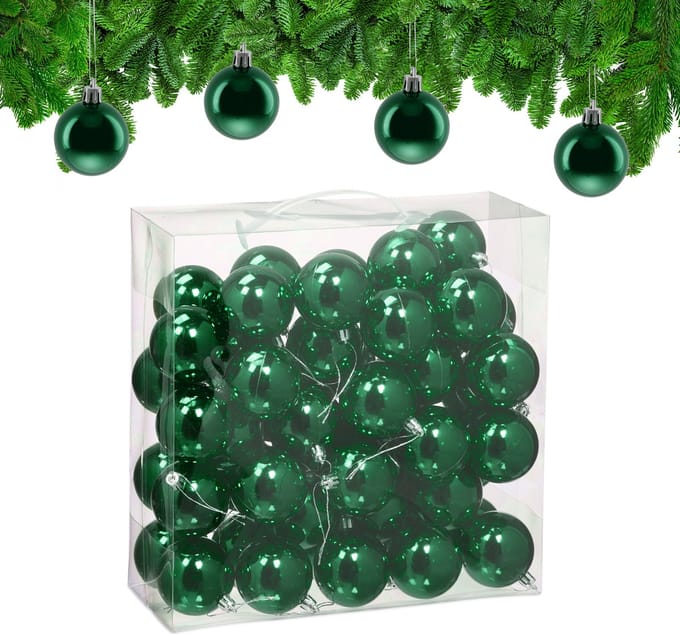 kerstballen set van 50 - Ø 6 cm - glanzend - kunststof - donkergroen