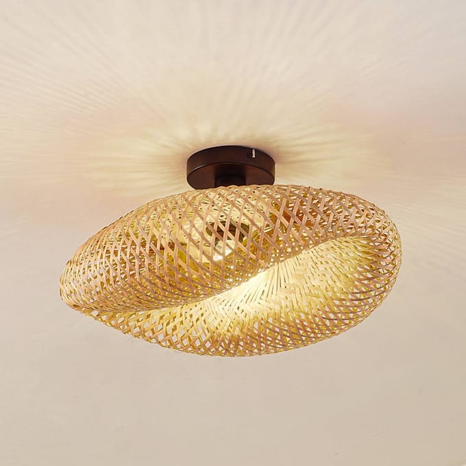 Lindby - plafondlamp - 1licht - Bamboe, ijzer - H: 24 cm - E27 - bamboenatuur