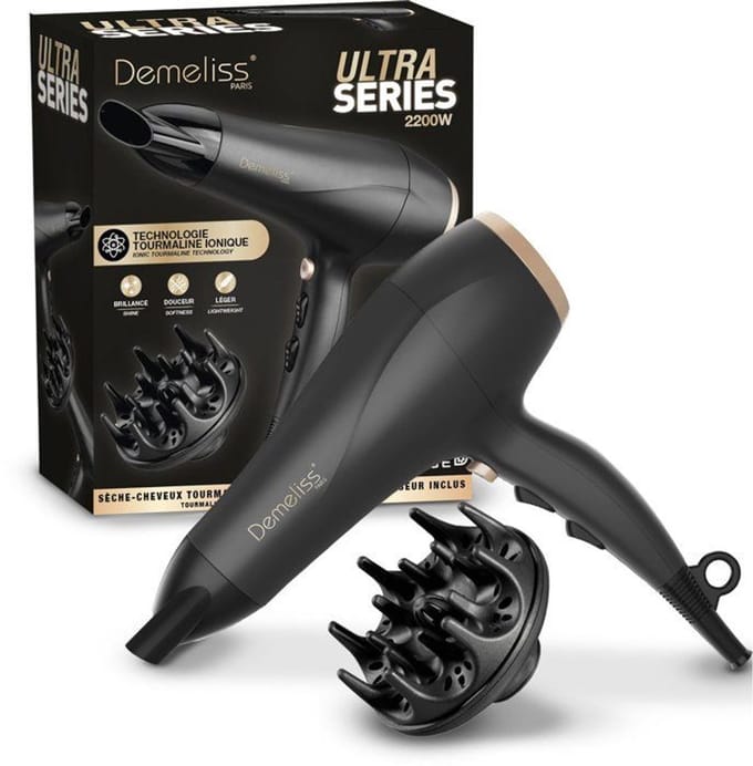 Haardroger - SAINT ALGUE - Demeliss Ultra Serie - Diffuser - 3 temperatuurstanden - 2200 W - Zwart