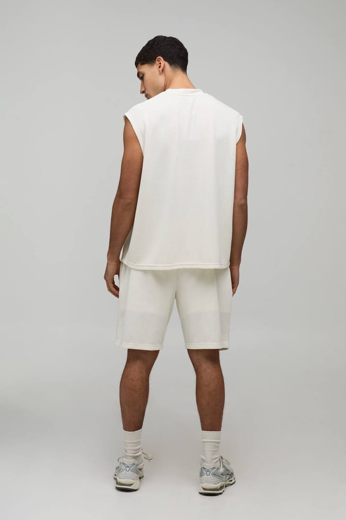 Relaxed Fit Waffle Shorts | Ecru | Size Small