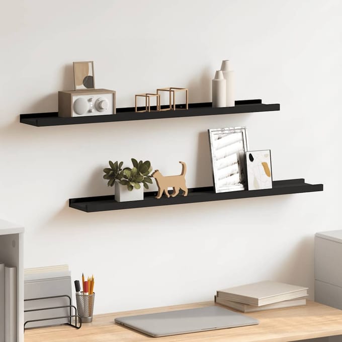 vidaXL - Fotoplanken - 2 - st - 80x9x3 - cm - MDF - zwart