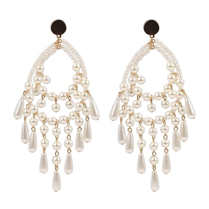 5p Métal Doré Fait Main Perle Grand Pour Femmes Boucles d'Oreilles Pendantes Mode Fête Déclaration Long Bijou Gros white