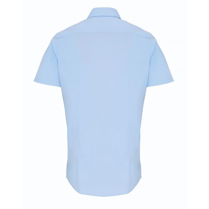 Premier Heren Poplin Stretch Overhemd met Korte Mouwen (Lichtblauw)