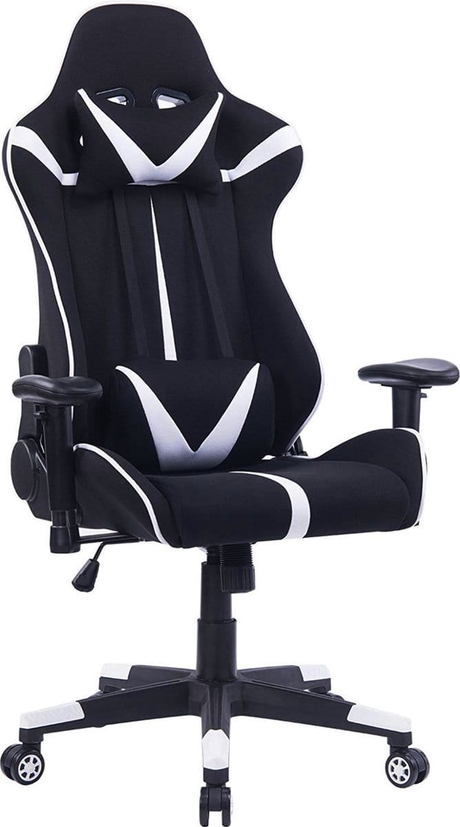 Bolt Edge Gamestoel - Wit/Zwart - Ergonomisch - Verstelbaar - Met Rugleuning en Armleuning - Stoffen Bekleding