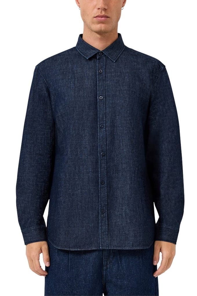 Langarm Denim Shirt met Geborduurd Logo QS
