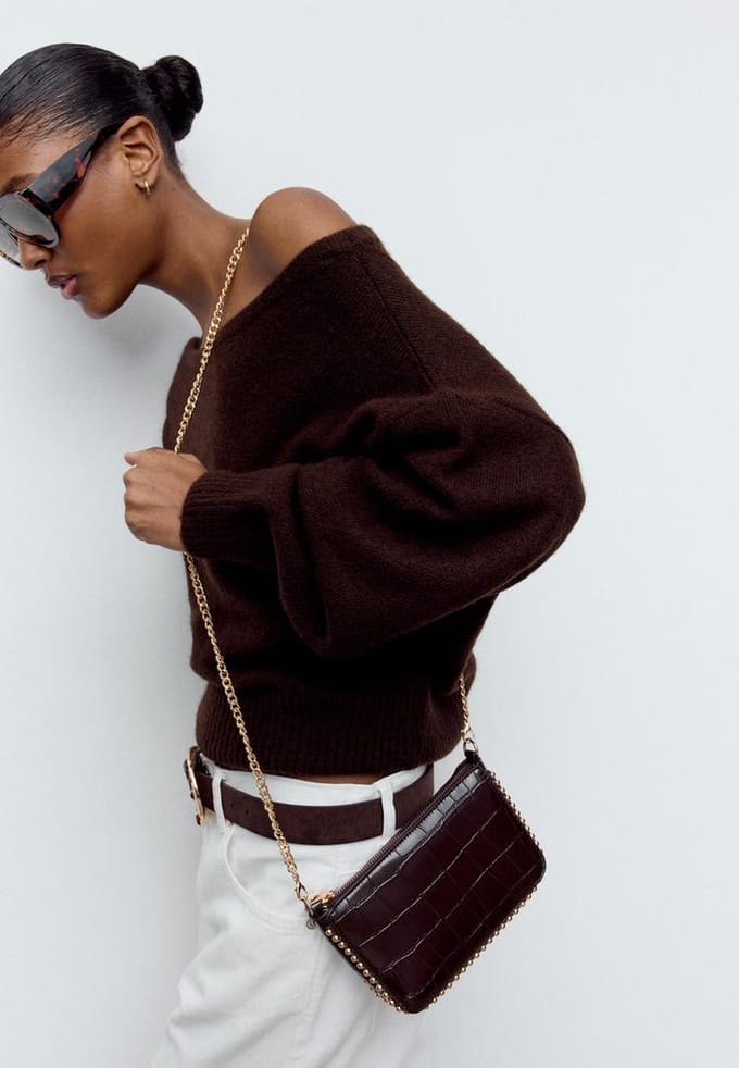 Stradivarius Mini tasje met kralen en krokomotief  Bruin OS