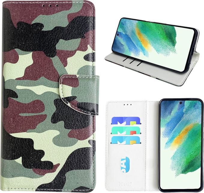 Hoesje geschikt voor Samsung Galaxy S21 FE Bookcase met camouflage print