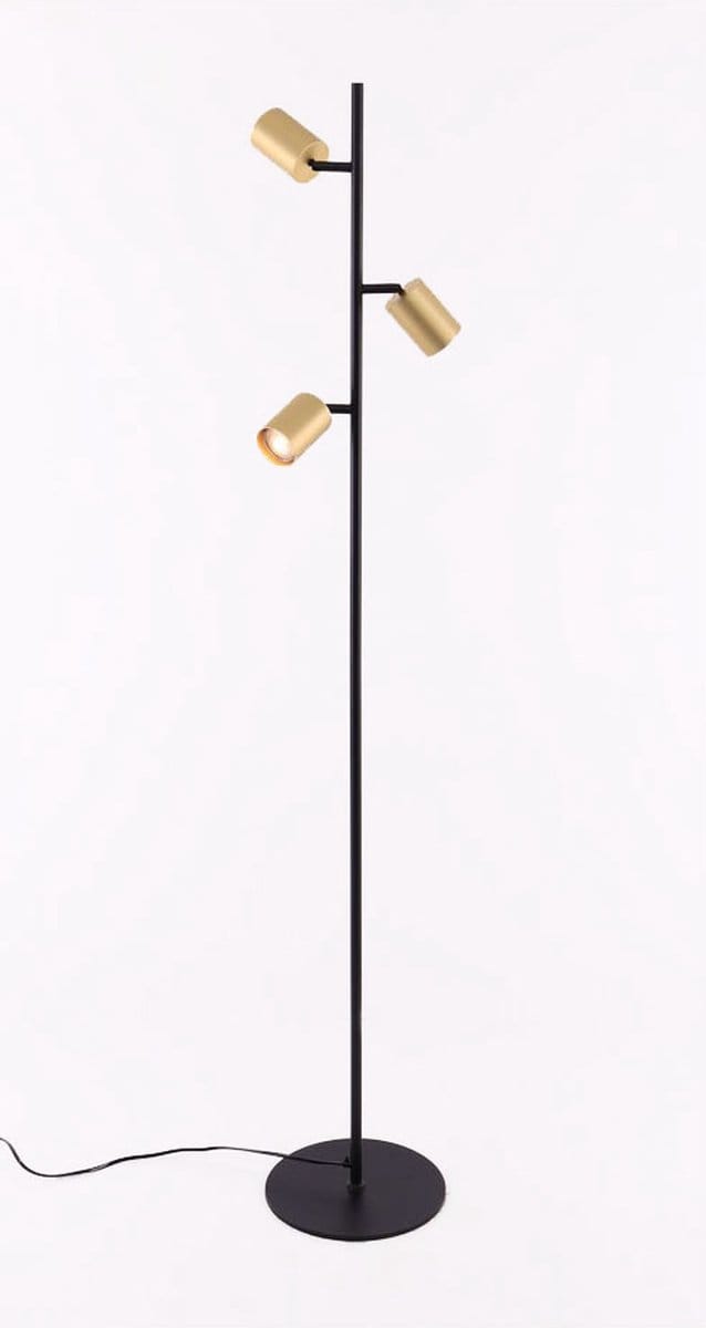 Vloerlamp zwart met 3 gouden spots - gu10 - 150cm