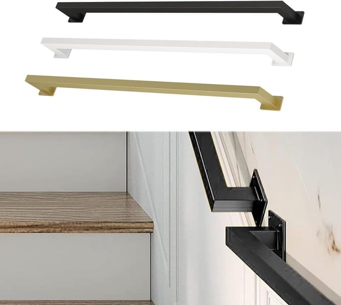 Wandmontage Leuning - Trapleuning Handgreep - Veilig Trap Lopen - Vierkant Profiel - 50 cm - Wit
