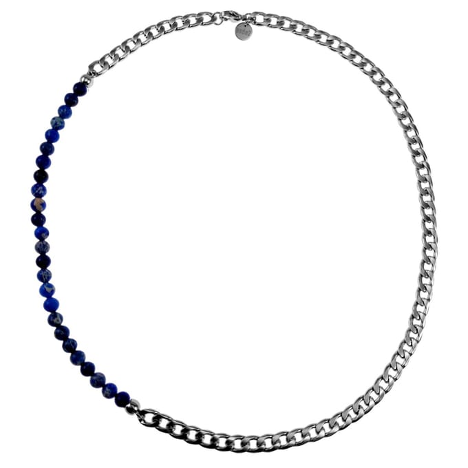 57cm x 7mm Ketting Heren - RVS - Cubaanse Schakelsketting met Blauwe Sedimentstenen