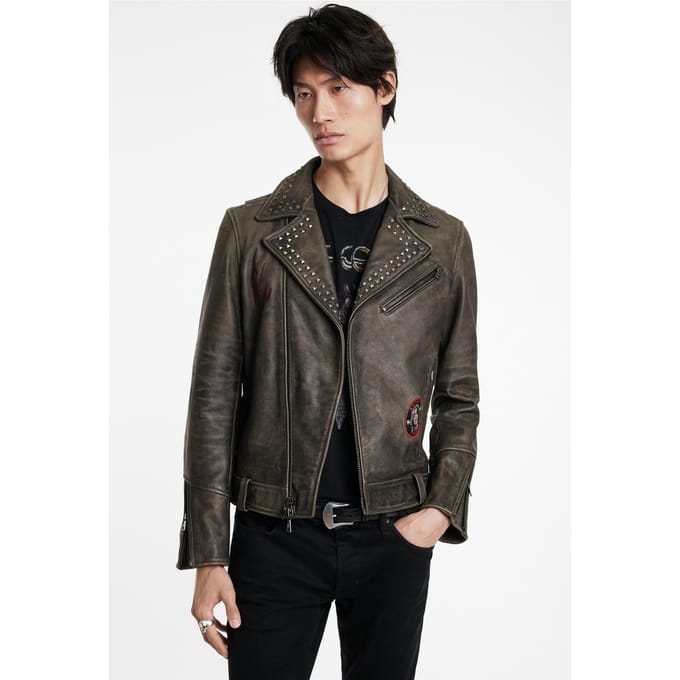 John Varvatos Alice Cooper Leather Biker Ash Taglia: 46 | Giacche di pelle Outlet | Uomo