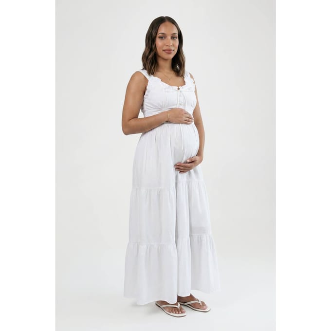 boohoo Dames Zwangerschaps Geplooide Poplin Maxi Jurk | Wit | Maat: 46