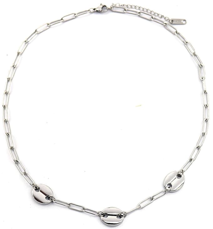 Ketting met Munten - RVS - Lengte Verstelbaar 40-45 cm - Zilverkleurig