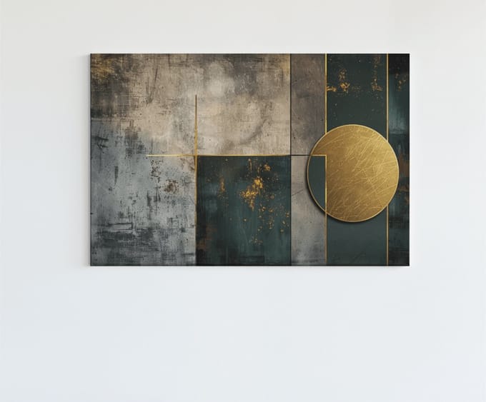Canvas Schilderij - Abstract - Groen - Goud - 90x60x2 cm