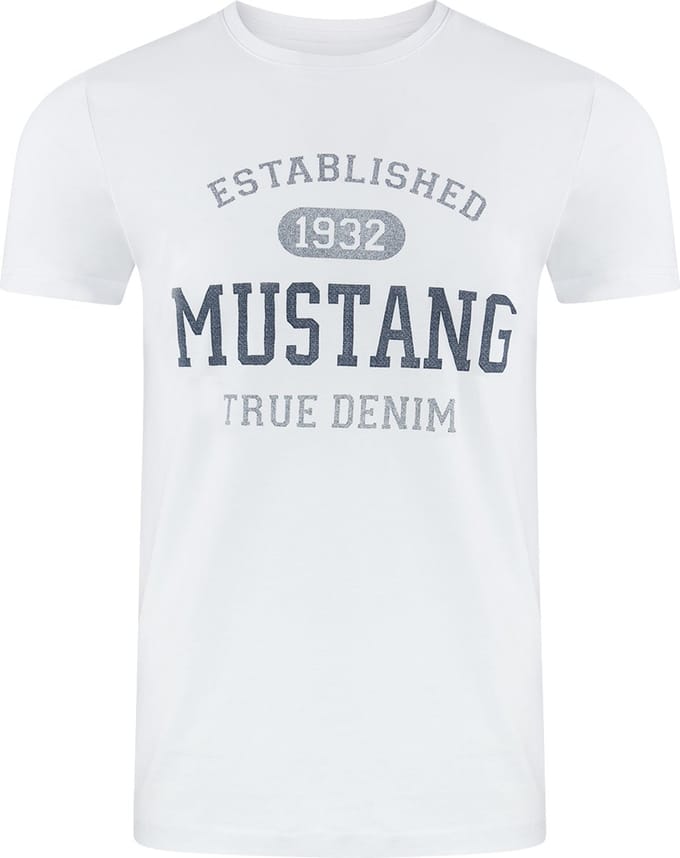 Mustang Heren T-Shirt Basic Print Tee regular fit Wit M Ronde Hals Volwassenen Opdruk Print Shirts
