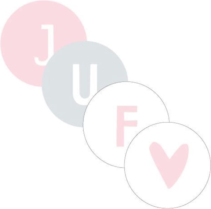 Set Juf stickers - 5x4 sluitstickers - JUF  - 40mm - 20 stuks - einde schoojaar - juffrouw