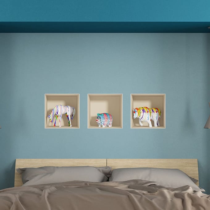Sticker met 3D-effect, artistieke dierenbeeldjes, 30 x 90 cm