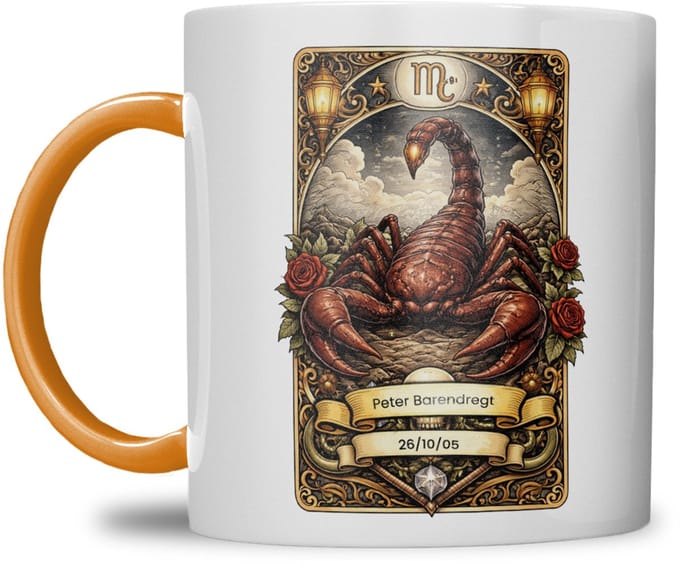 Sterrenbeeld mok - Schorpioen - Oranje - Tarot mok - Gepersonaliseerd met naam en datum