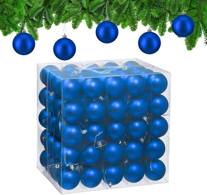 kerstballen set van 100 - Ø 6 cm - mat - kunststof - blauw