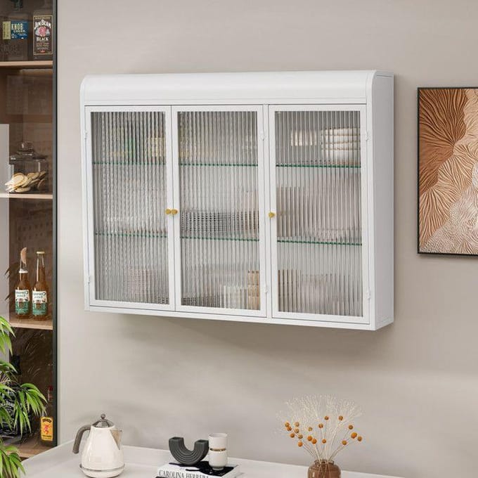 Glazen kast - MUVOE - 3 deuren - Wandmontage - Wit - Hedendaags design wit