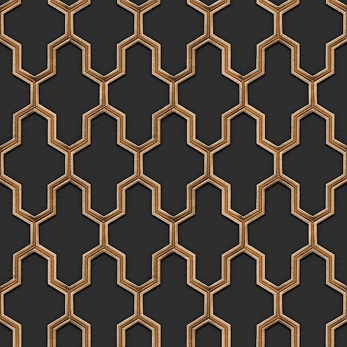 DUTCH - WALLCOVERINGS - Behang - Geometric - zwart - en - goudkleurig