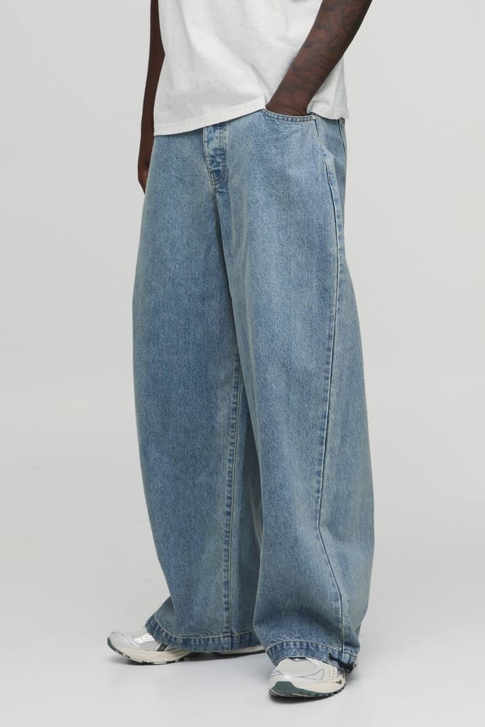 Essential Baggy Parachute Fit Rigid Washed Jeans | Stonewash | Size 52R