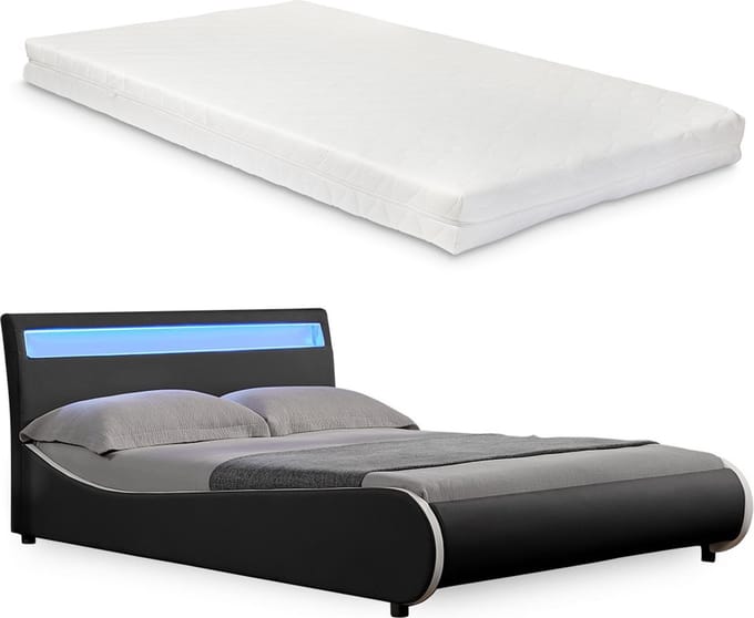 Bed Valencia met LED-verlichting incl. matras140x200 zwart