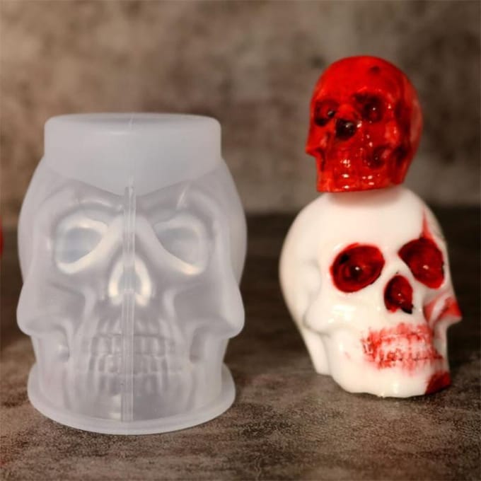 Moules en Silicone de crâne de bricolage pour l'artisanat d'argile de résine décoration de maison d'halloween blanc