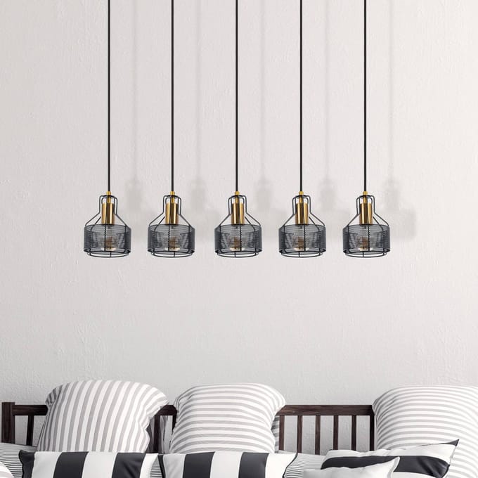 Näve Hanglamp Foro, 5-lamps, zwart/goud