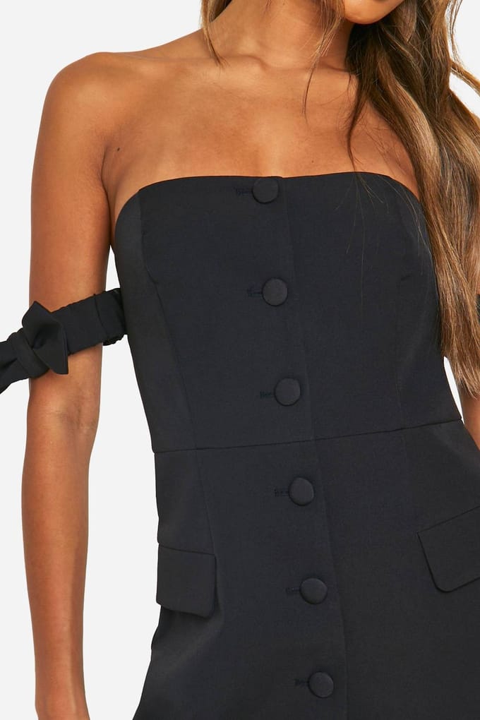 boohoo Dames Bow Bardot Tailored Mini Dress | Black | Maat: 14