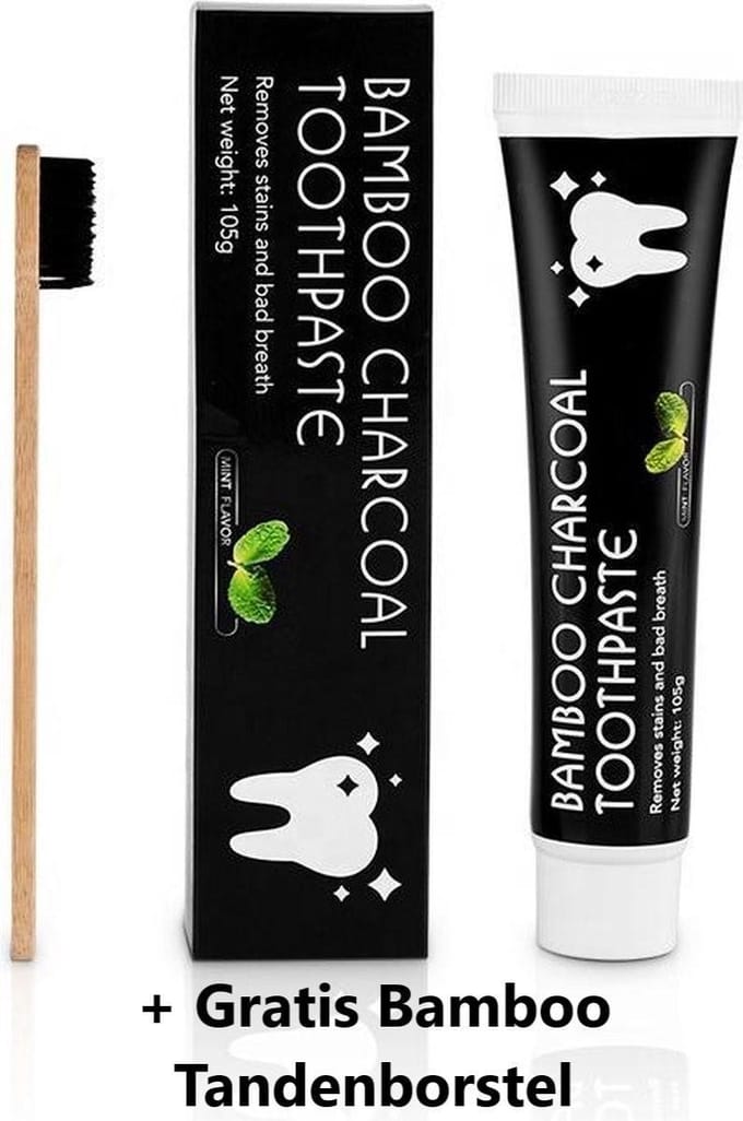 Charcoal Tandpasta 105g + Gratis Bamboo Tandenborstel