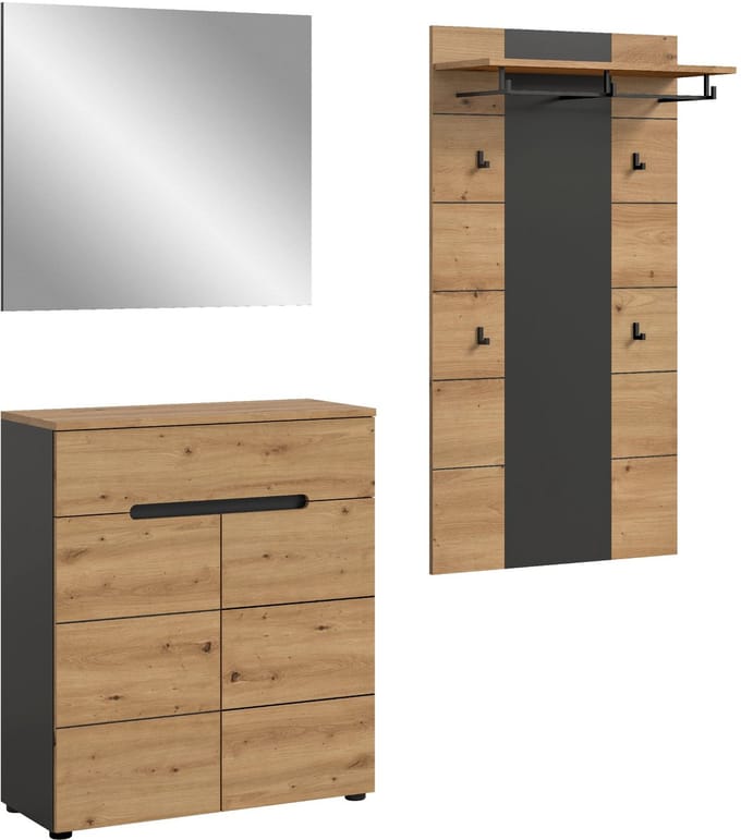 Canu garderobe opstelling C25 eiken decor, grijs.