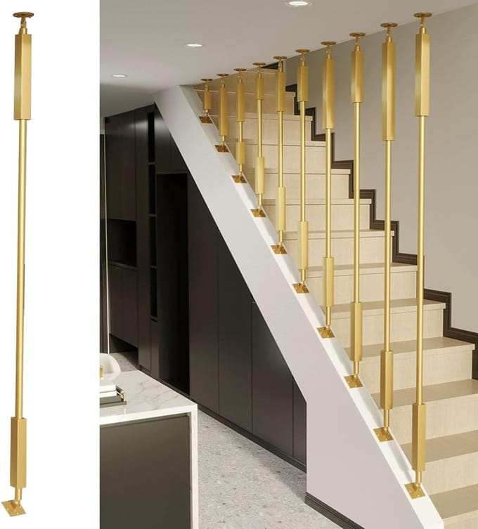 Trapleuning Paal - Balustrade Leuninghouder - Valpreventie - Verstelbare Hoek - 177 cm - Goud