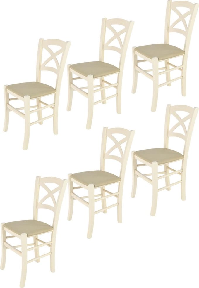 Tommychairs Cross - Eetkamerstoelen - Set van 6 - Wit & Hennep - Stof & Hout