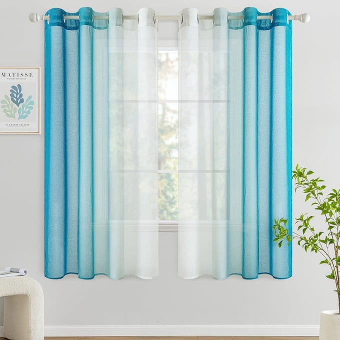 Transparante Gordijnen - Lichtgewicht In Between - Moderne Woonkamer - Kleurverloop Effect - 140x175cm Set 2 - Blauw