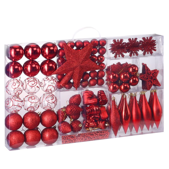 Deuba Kerstboomballen - Set van 102 Kunststof Ø3-6cm - Mat Glanzend Rood