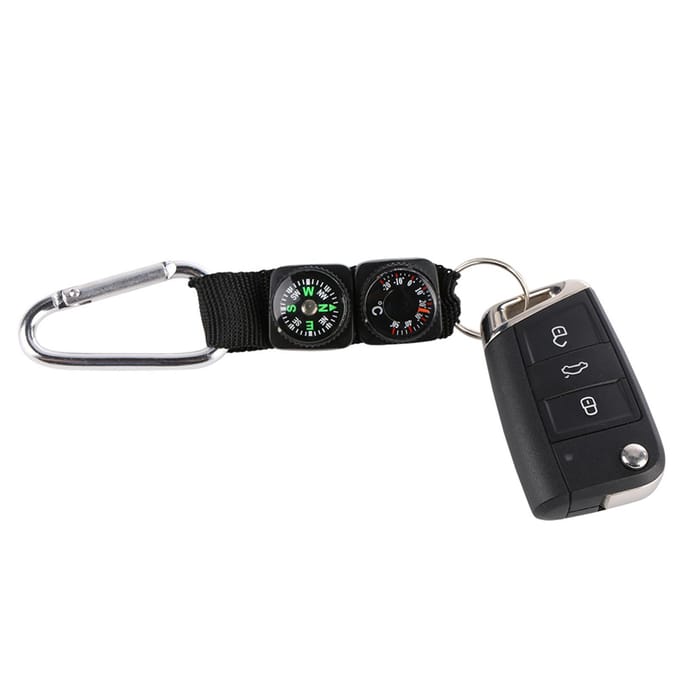 Multifunctionele Waterdichte Mini Draagbare Thermometer Kompas Sleutelhanger voor Buiten Kamperen Wandelen black