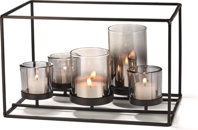 Philippi York Kandelaar - Waxinelichthouder - Glas - Staal - 5 Lichtjes