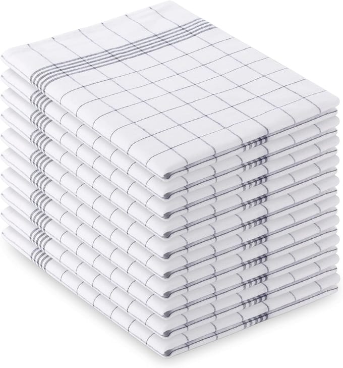 Theedoeken grijs geruit pak van 10 - 70 x 45 cm van 100% katoen