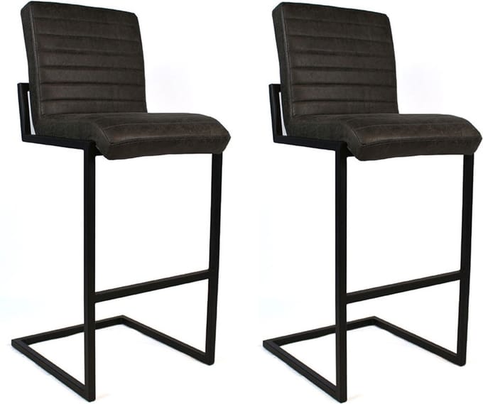 Bronx71® Industriële barkruk Block antraciet eco-leer 79 cm - barkrukken set van 2 - barstoel