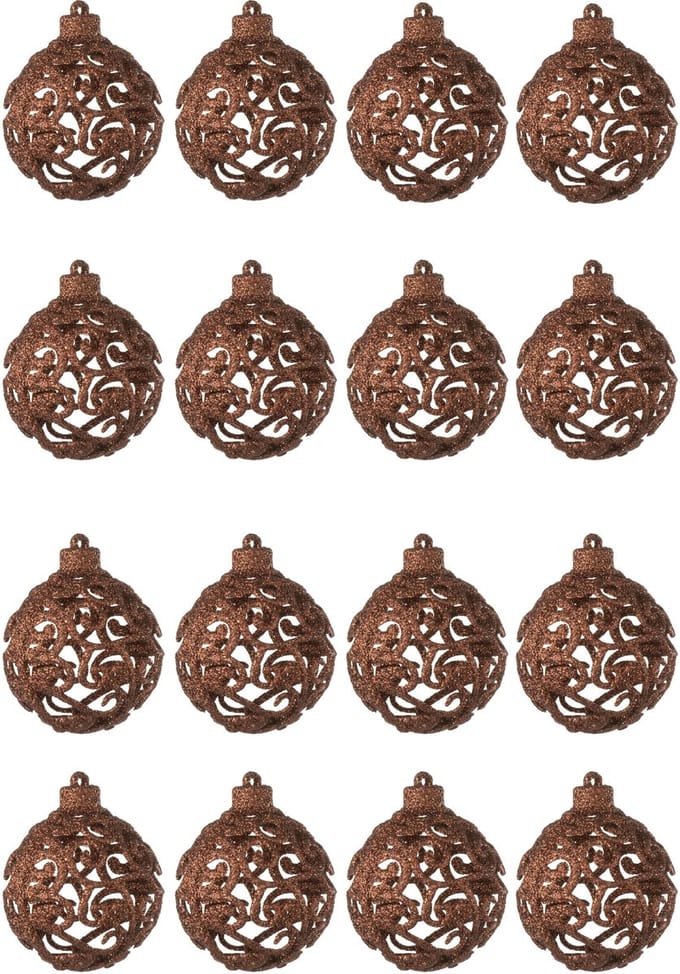 J-Line kerstbal Barok - kunststof - donkerbruin - doos van 16