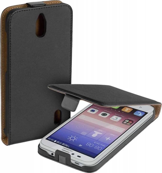 Zwart eco Leather Flipcase voor de Huawei Y625 hoesje