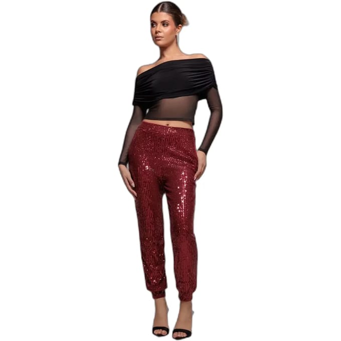 Damesbroek Goddiva Sequin Cuffed Ankle