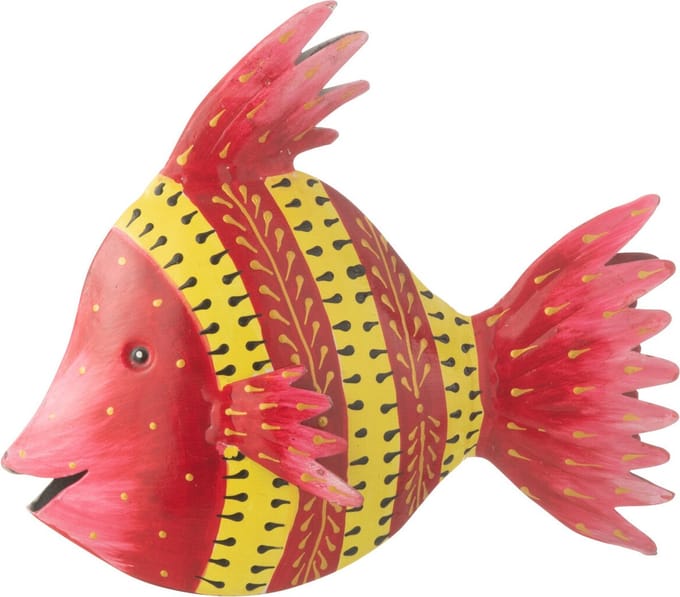 J-Line decoratie Vis - ijzer - roze/geel - small