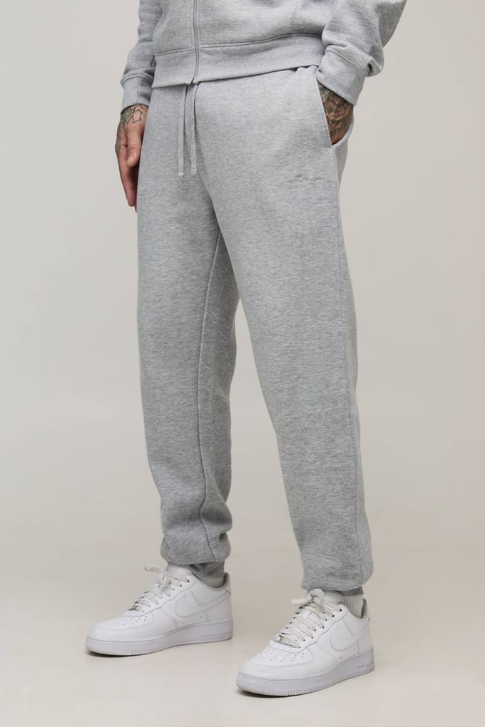Tall Basic Bm Signature Regular Fit Joggingbroek | Grey Marl | Size Small