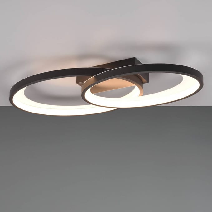 Reality Leuchten LED plafondlamp Malaga met 2 ringen, zwart